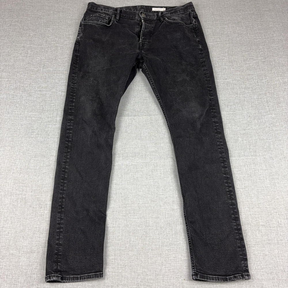AllSaints Rex Jeans Mens 34x32 Black Charcoal Wash Slim Skinny Denim Pants